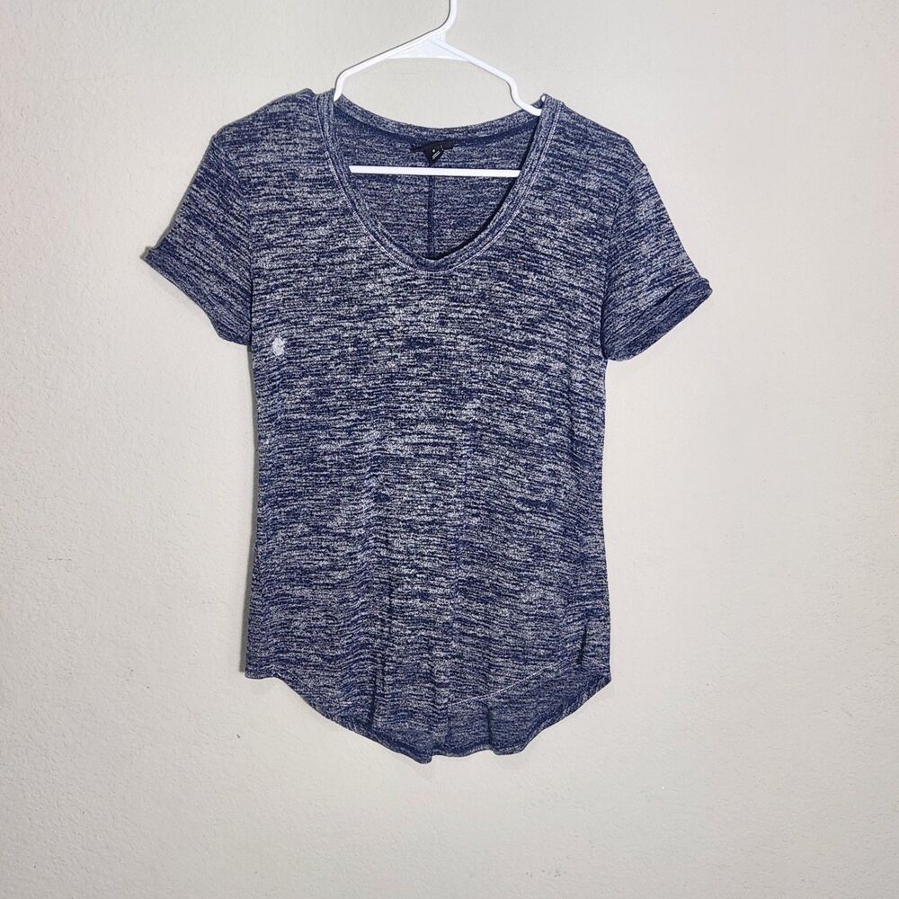 ANA A New Approach Blue Marled Knit Tee Womens Small Short Sleeve Stretch Top